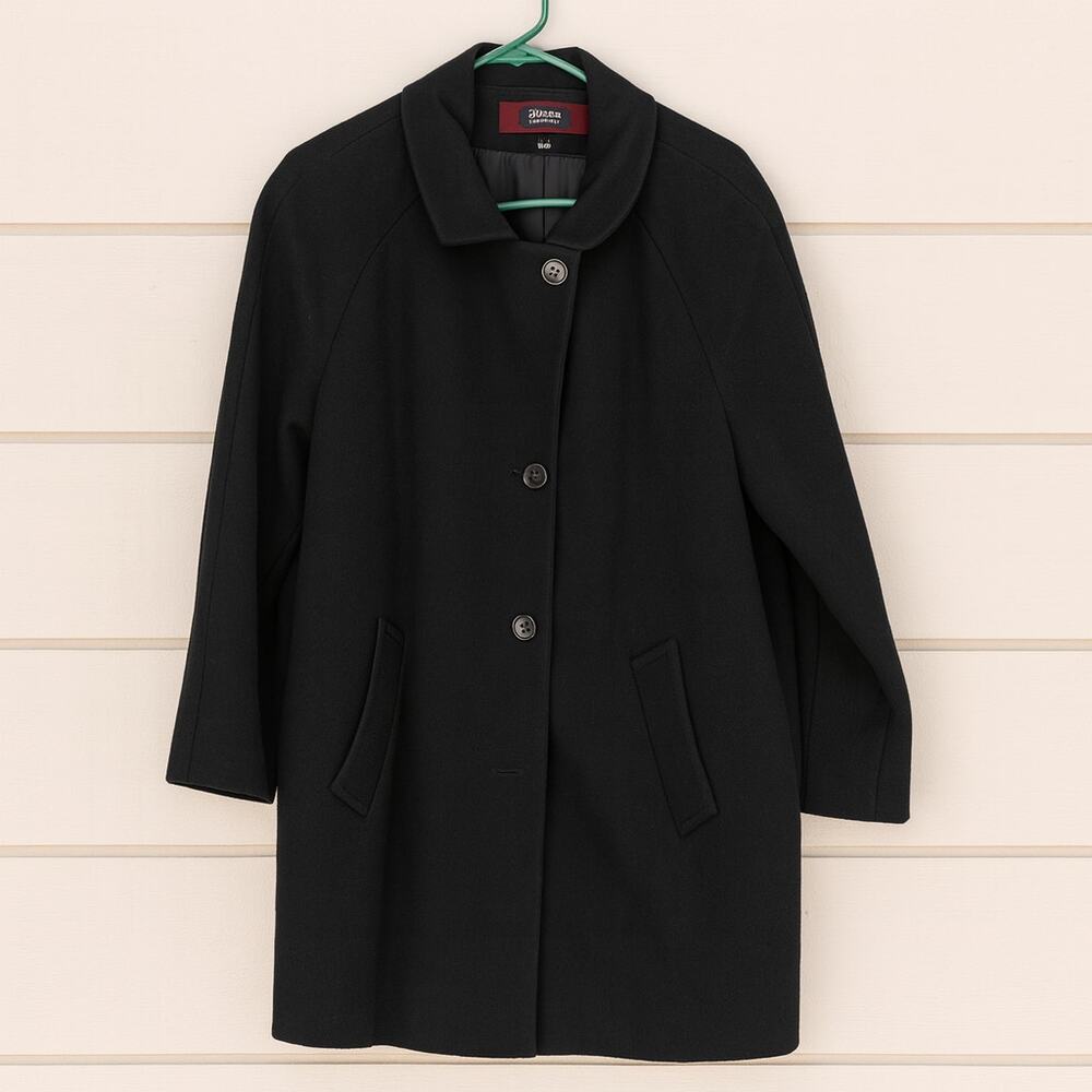 Stephanie Mathews Vintage wool pea coat black lined button front Womens XL READ
